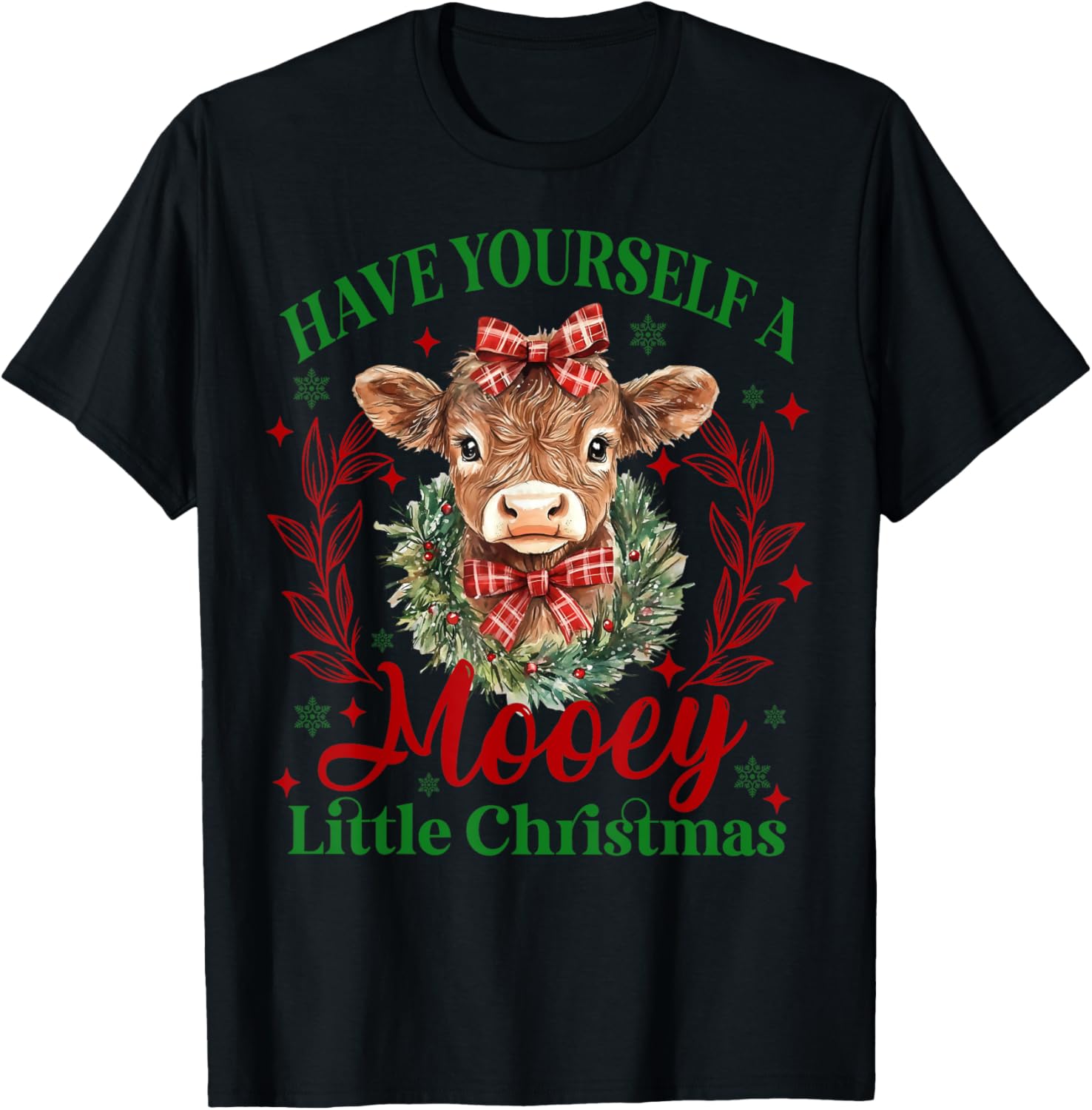 Have Yourself A Mooey Little Christmas Highland Cow Santa T-Shirt - T-Shirt | Black