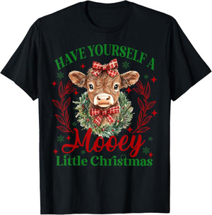 Have Yourself A Mooey Little Christmas Highland Cow Santa T-Shirt - T-Shirt | Black
