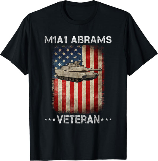 M1A1 Abrams Tank Veteran Main Battle Tank American Flag Women Men T-Shirt - T-Shirt | Black