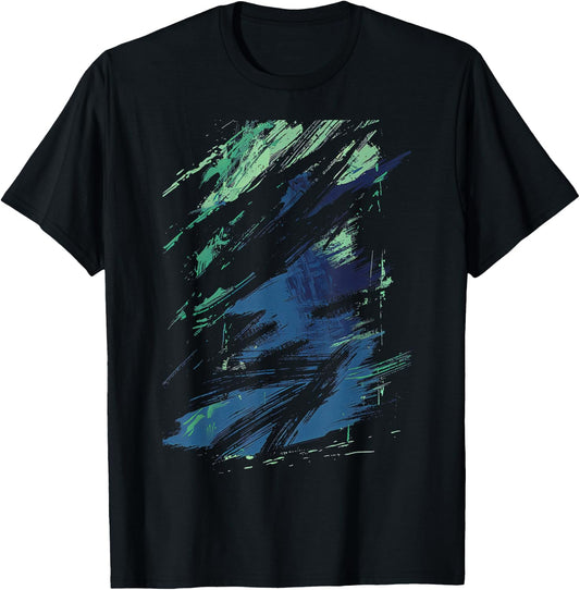 Blue And Green Brushstroke Art Graphic T-Shirt - T-Shirt | Black