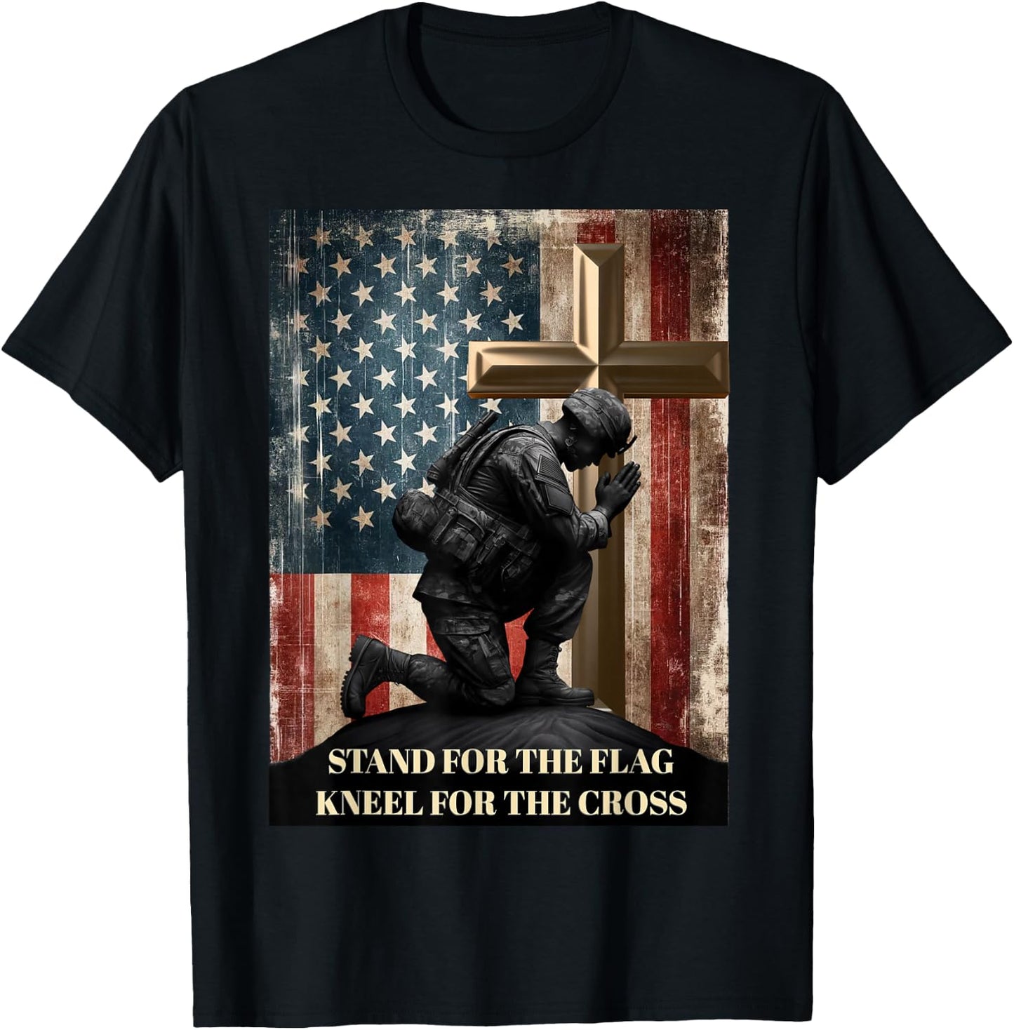 I Stand for The Flag and Kneel for The Cross US Flag USA T-Shirt - T-Shirt | Black