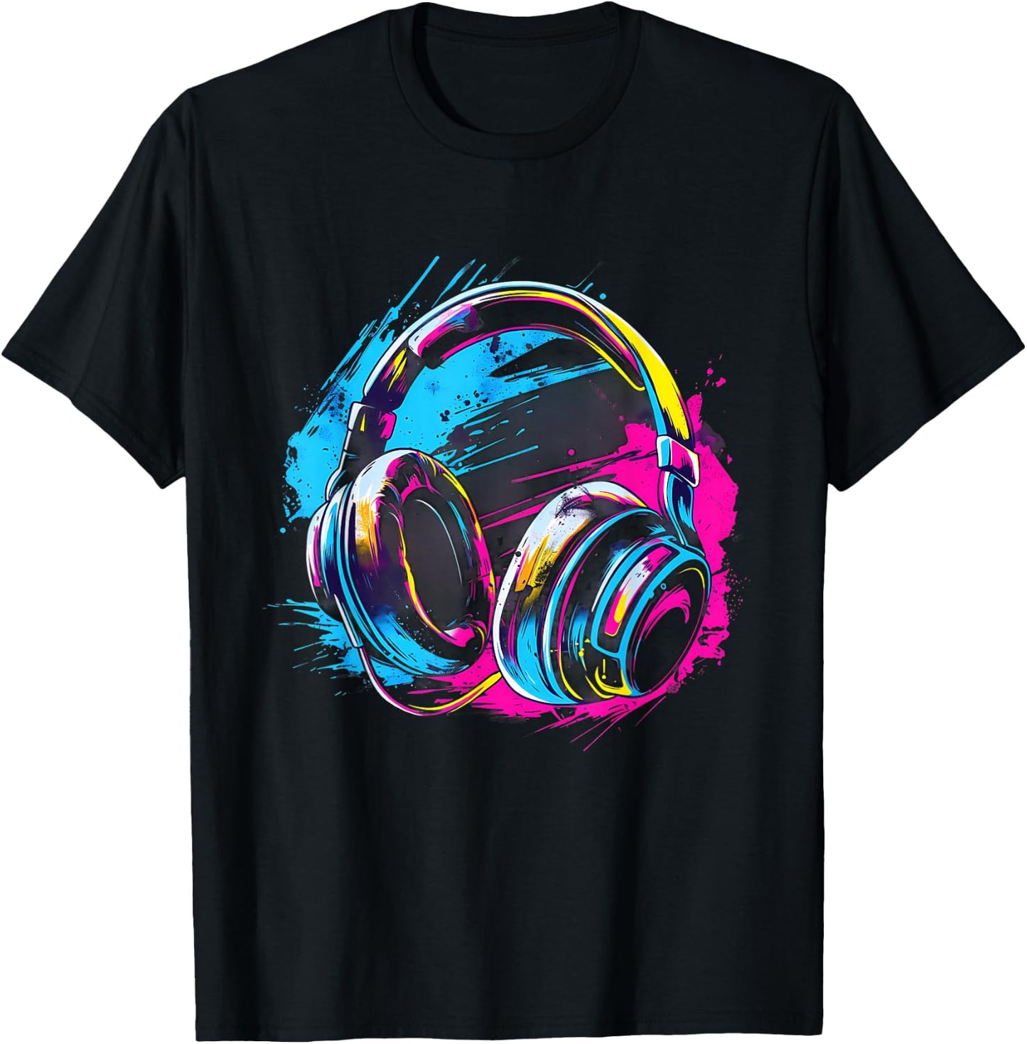 Headphones Music DJ EDM Music Headphones Music Lover Splash T-Shirt - T-Shirt | Black