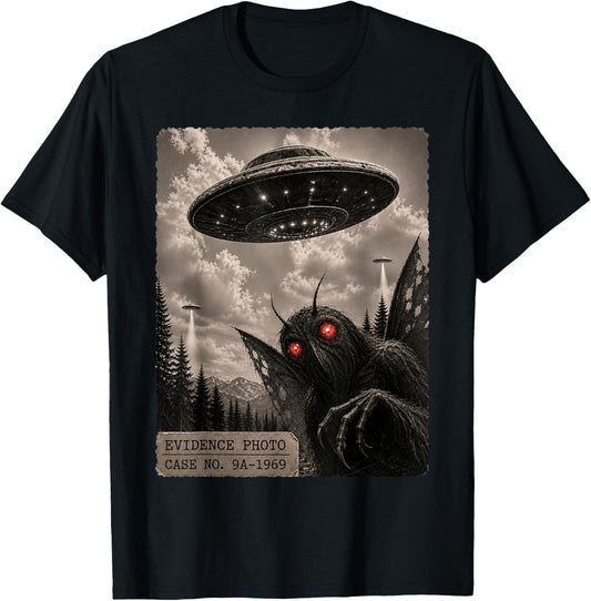 Funny Mothman Alien UFO Vintage Evidence Photo T-Shirt - T-Shirt | Black