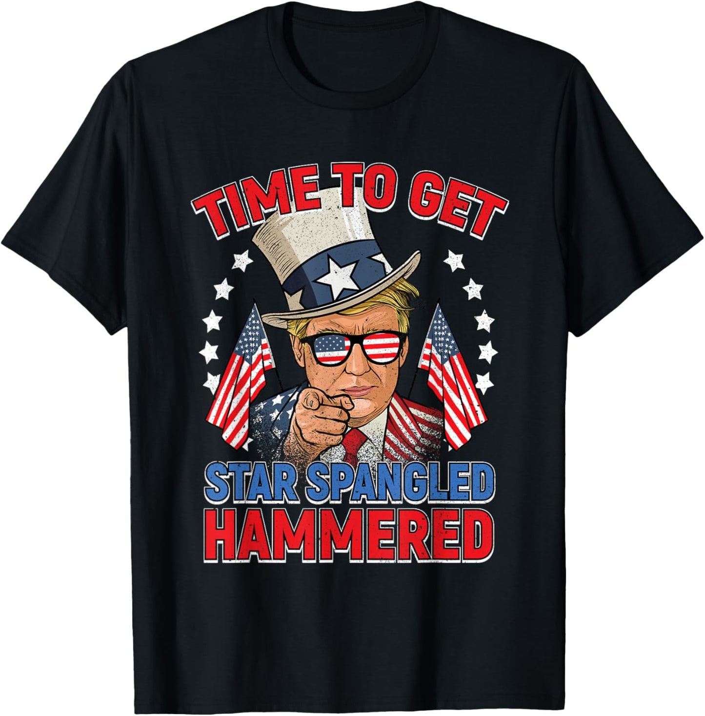Trump 4th Of July Shirt Star Spangled Hammered Drinking T-Shirt - T-Shirt | Black