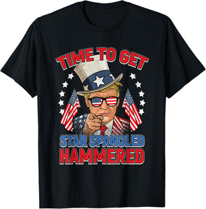 Trump 4th Of July Shirt Star Spangled Hammered Drinking T-Shirt - T-Shirt | Black
