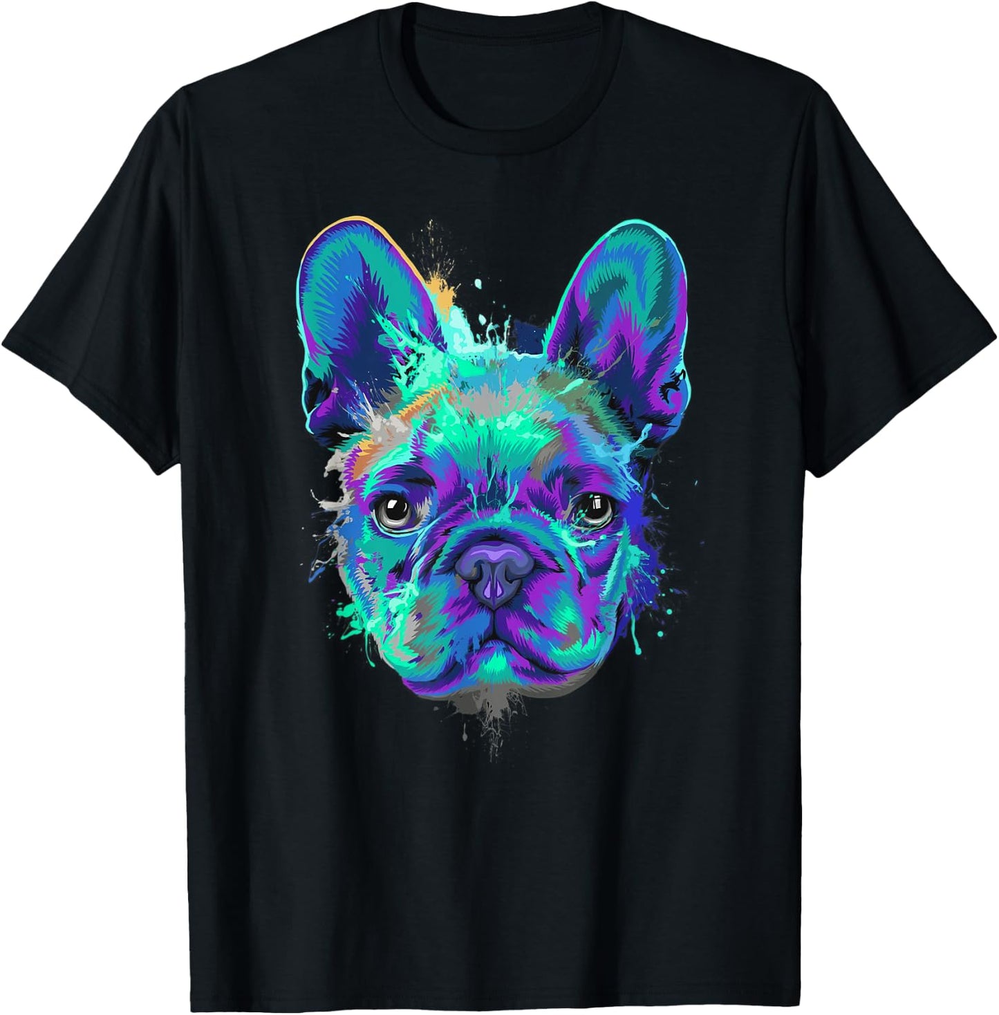 Frenchie Bulldog French Dog Face Colorful Pop Art Style Cool Men Women Kids T-Shirt - T-Shirt | Black