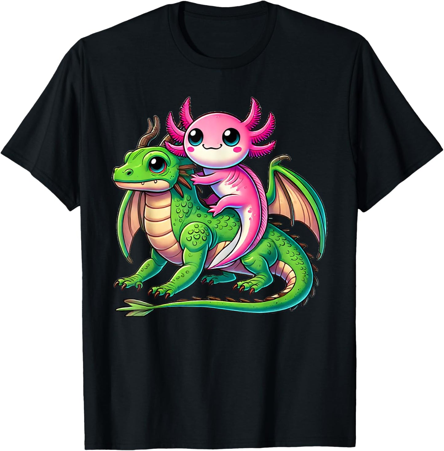 Anime Kawaii Axolotl Dragon T-Shirt - T-Shirt | Black