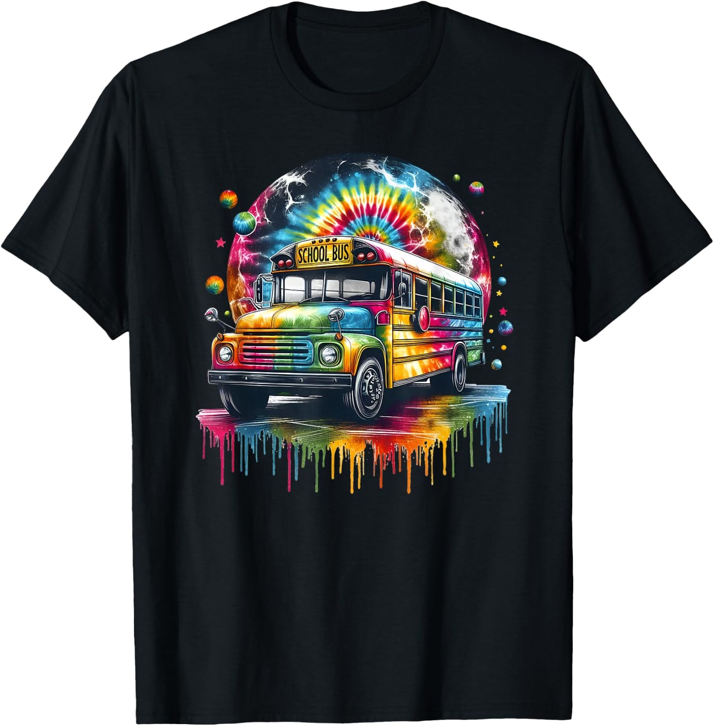 Tie Dye School Bus Art Psychedelic Retro Colors Futuristic T-Shirt - T-Shirt | Black