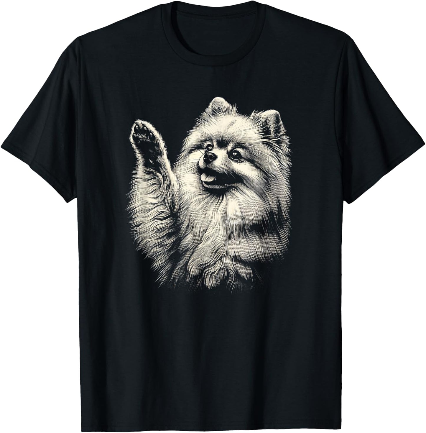 Vintage Pomeranian Dog Raising Paw Art Design Women T-Shirt - T-Shirt | Black