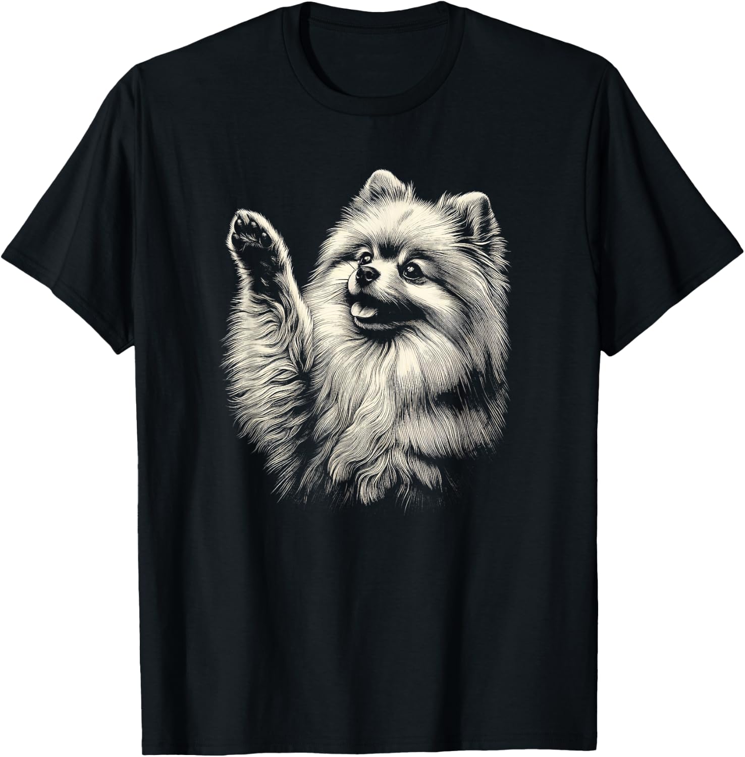Vintage Pomeranian Dog Raising Paw Art Design Women T-Shirt - T-Shirt | Black