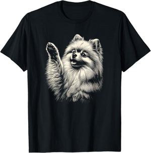 Vintage Pomeranian Dog Raising Paw Art Design Women T-Shirt - T-Shirt | Black