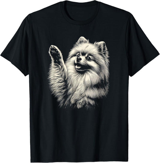 Vintage Pomeranian Dog Raising Paw Art Design Women T-Shirt - T-Shirt | Black