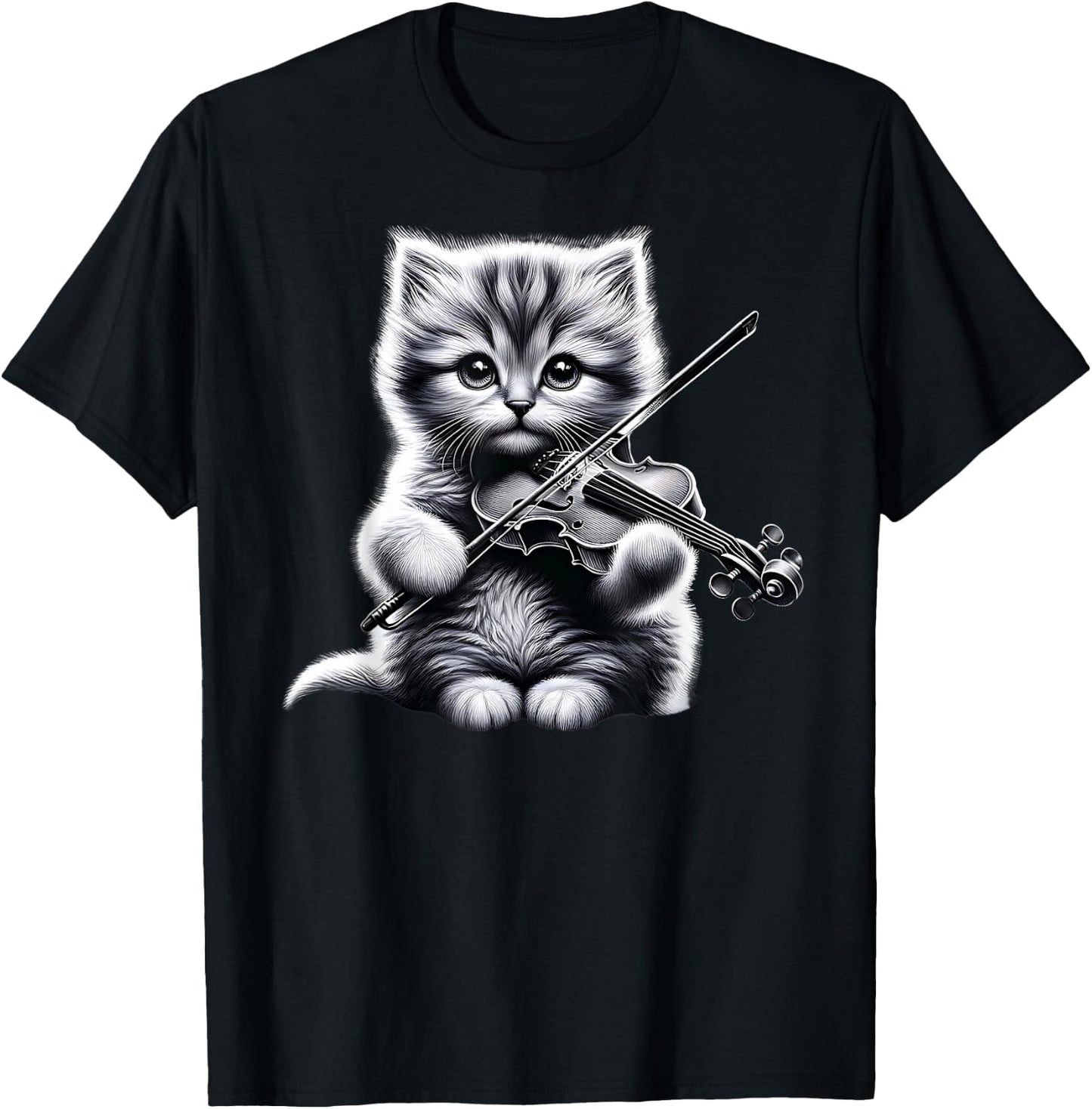 Funny Orchestra Musician Violinist Cute Cat Playing Violin T-Shirt - T-Shirt | Black