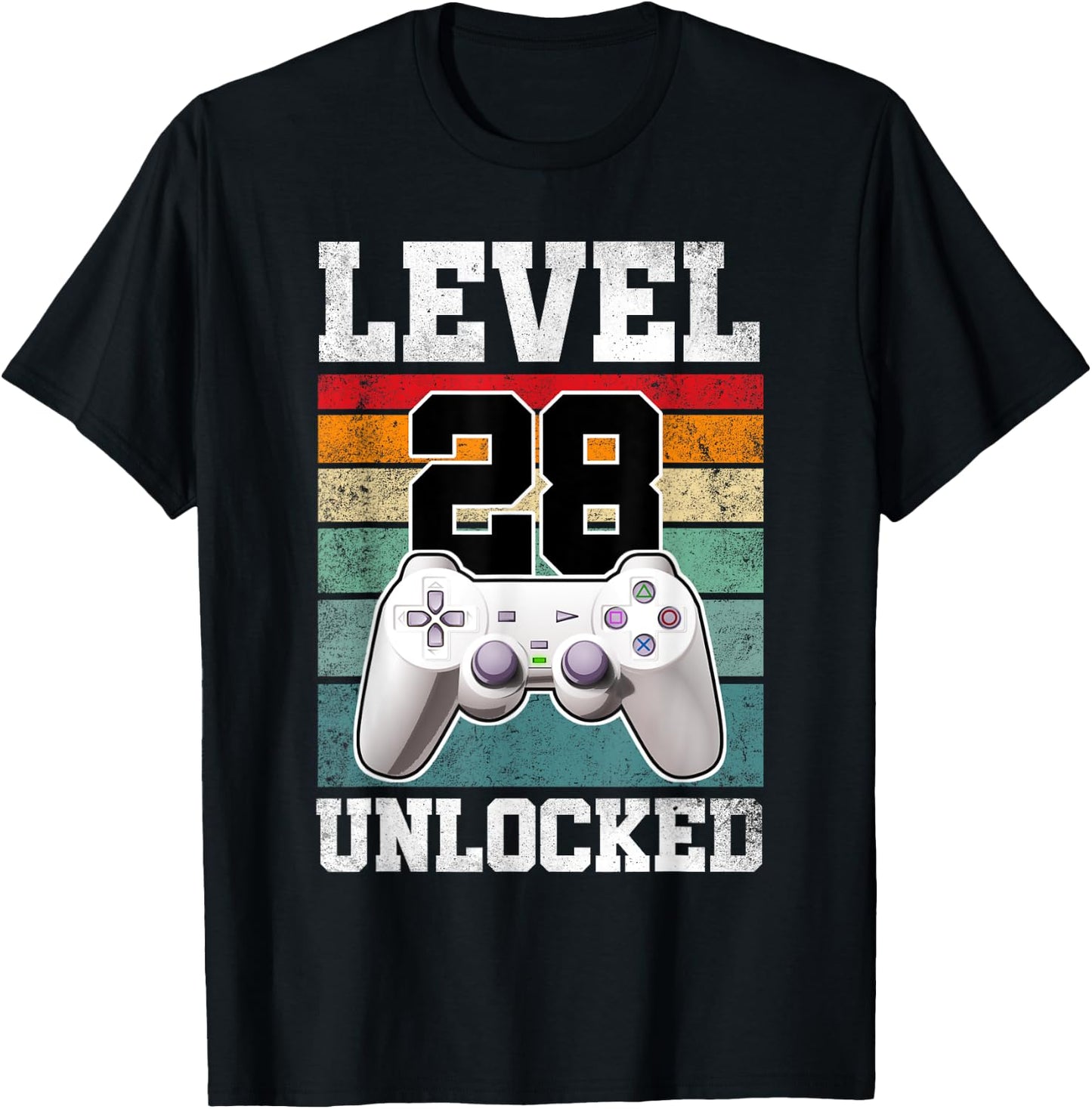 28 Year Old Gaming Level 28 Unlocked Gamers 28th Birthday T-Shirt - T-Shirt | Black