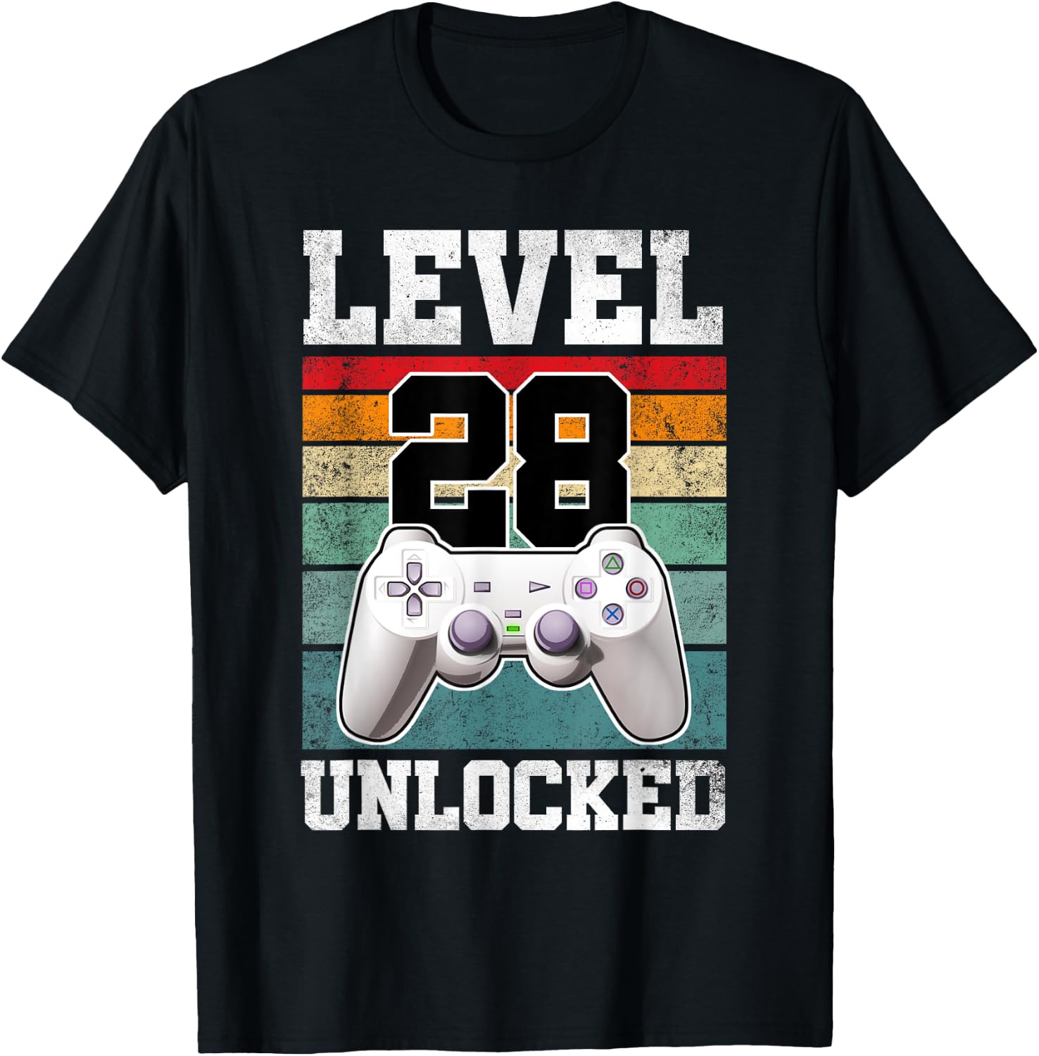 28 Year Old Gaming Level 28 Unlocked Gamers 28th Birthday T-Shirt - T-Shirt | Black
