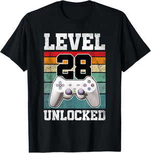 28 Year Old Gaming Level 28 Unlocked Gamers 28th Birthday T-Shirt - T-Shirt | Black