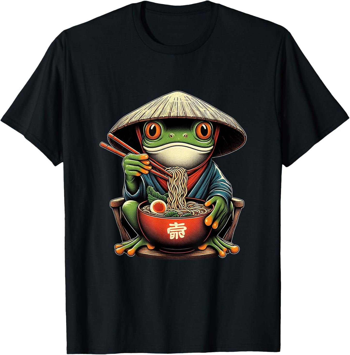 Frog Eating Ramen Kawaii Neko Japanese Noodles Anime Lovers T-Shirt - T-Shirt | Black
