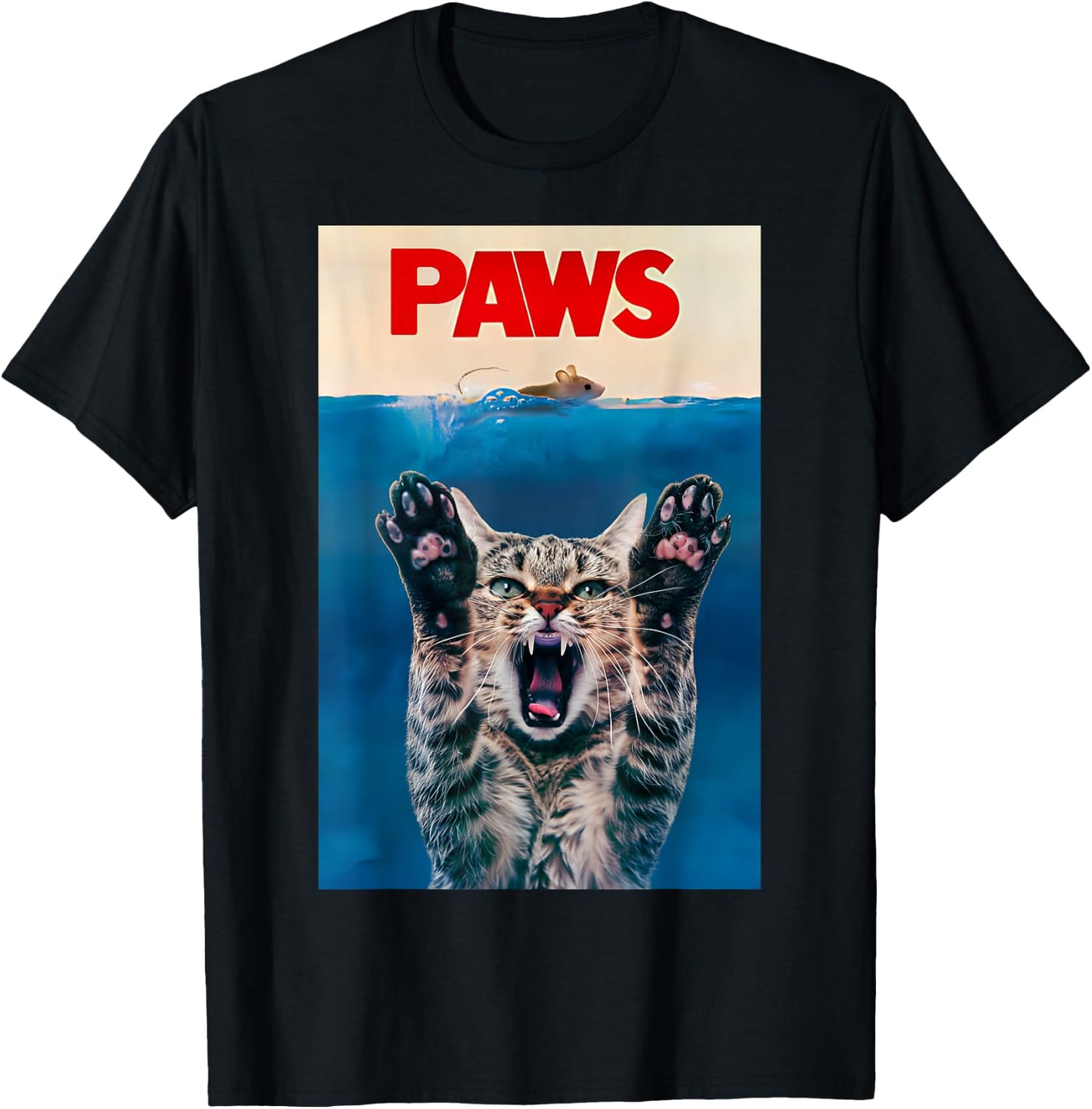 PAWS Funny Cat parody cat Lover Gift Kitten Shark Mouse meow T-Shirt - T-Shirt | Black