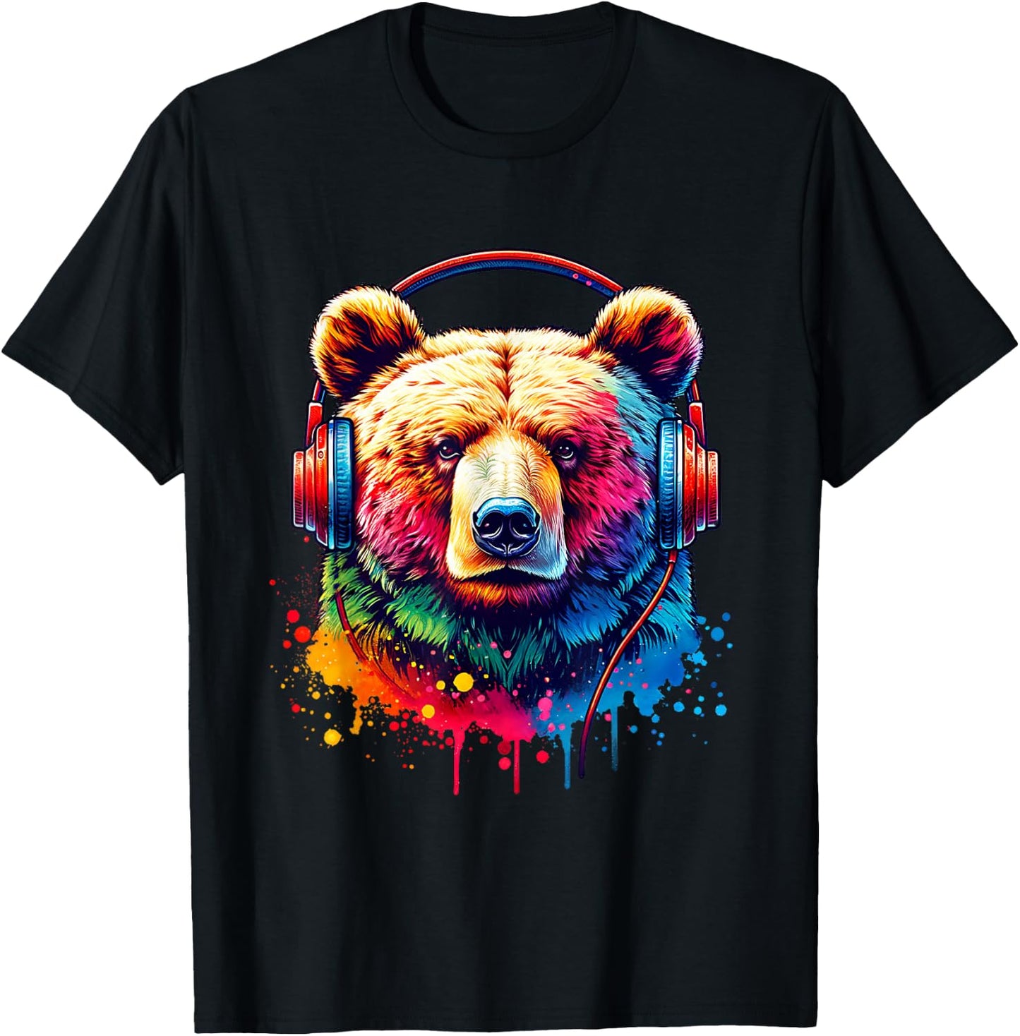 Bear With Headphones T-Shirt - T-Shirt | Black