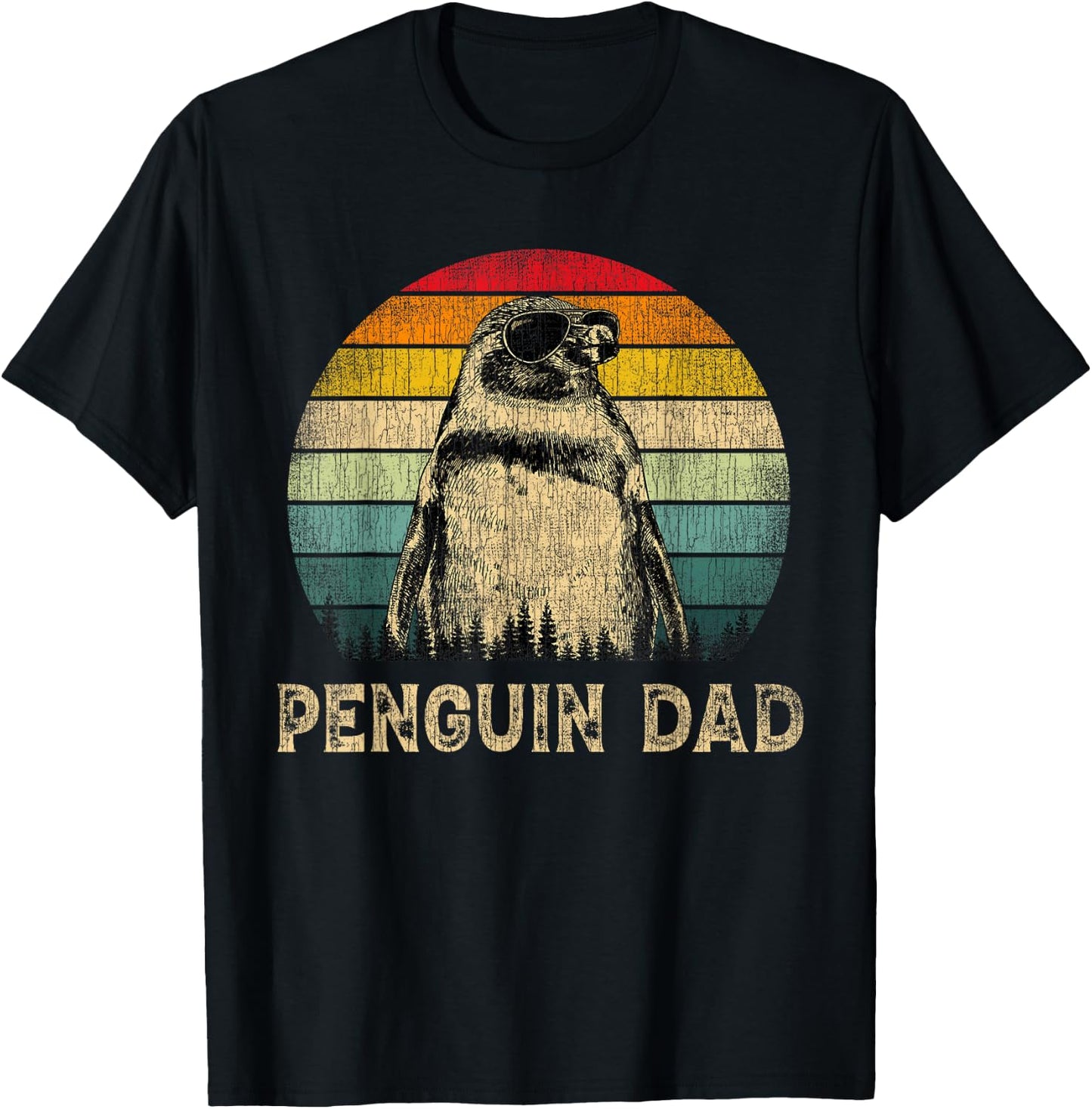 Vintage Penguin Dad Penguin Lovers Daddy Father's Day T-Shirt - T-Shirt | Black