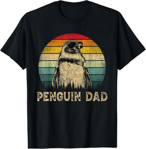 Vintage Penguin Dad Penguin Lovers Daddy Father's Day T-Shirt - T-Shirt | Black