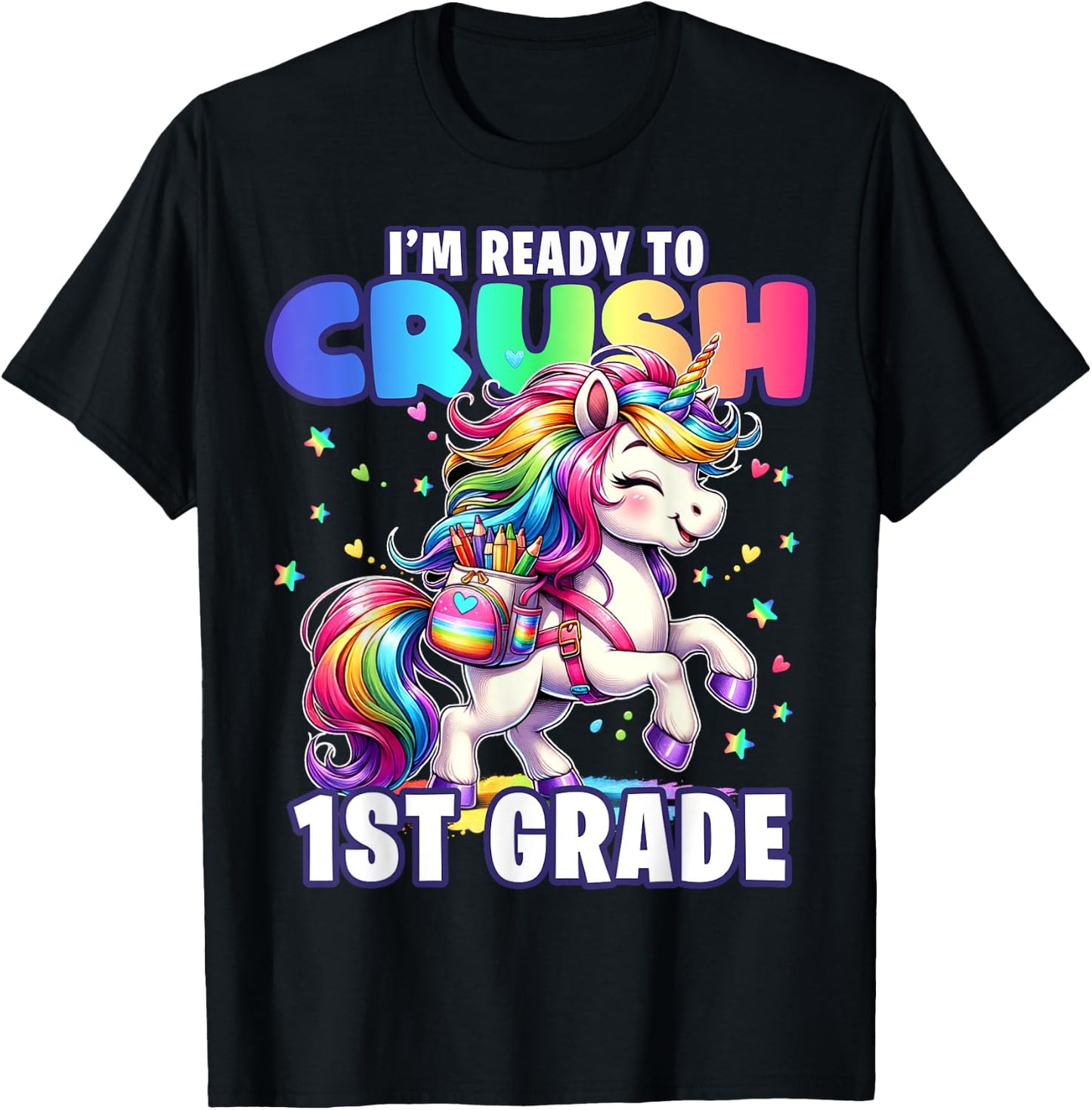 Crush 1st Grade Girls Back to School Unicorn First Day Cute T-Shirt - T-Shirt | Black