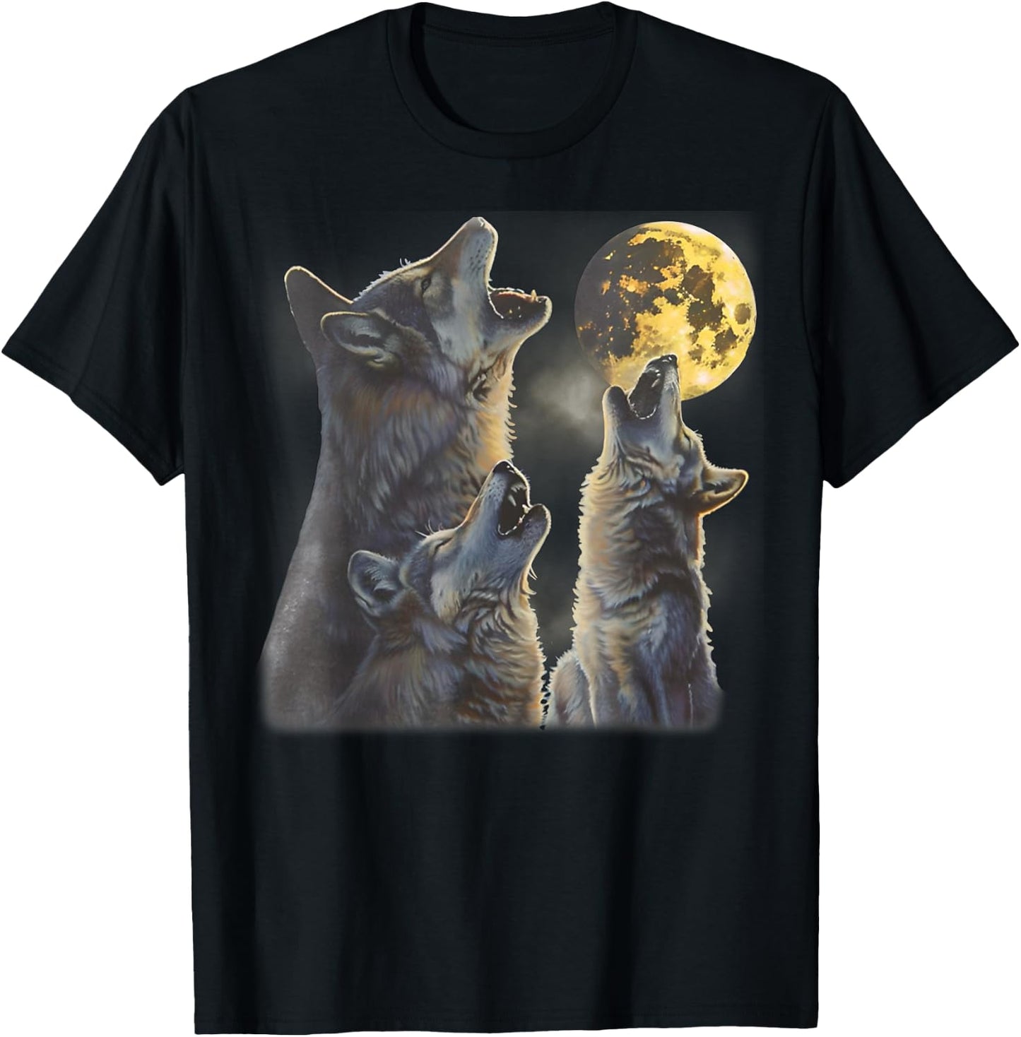 Howling At The Moon Wolves Cool Mountain Wolf Animal Graphic T-Shirt - T-Shirt | Black