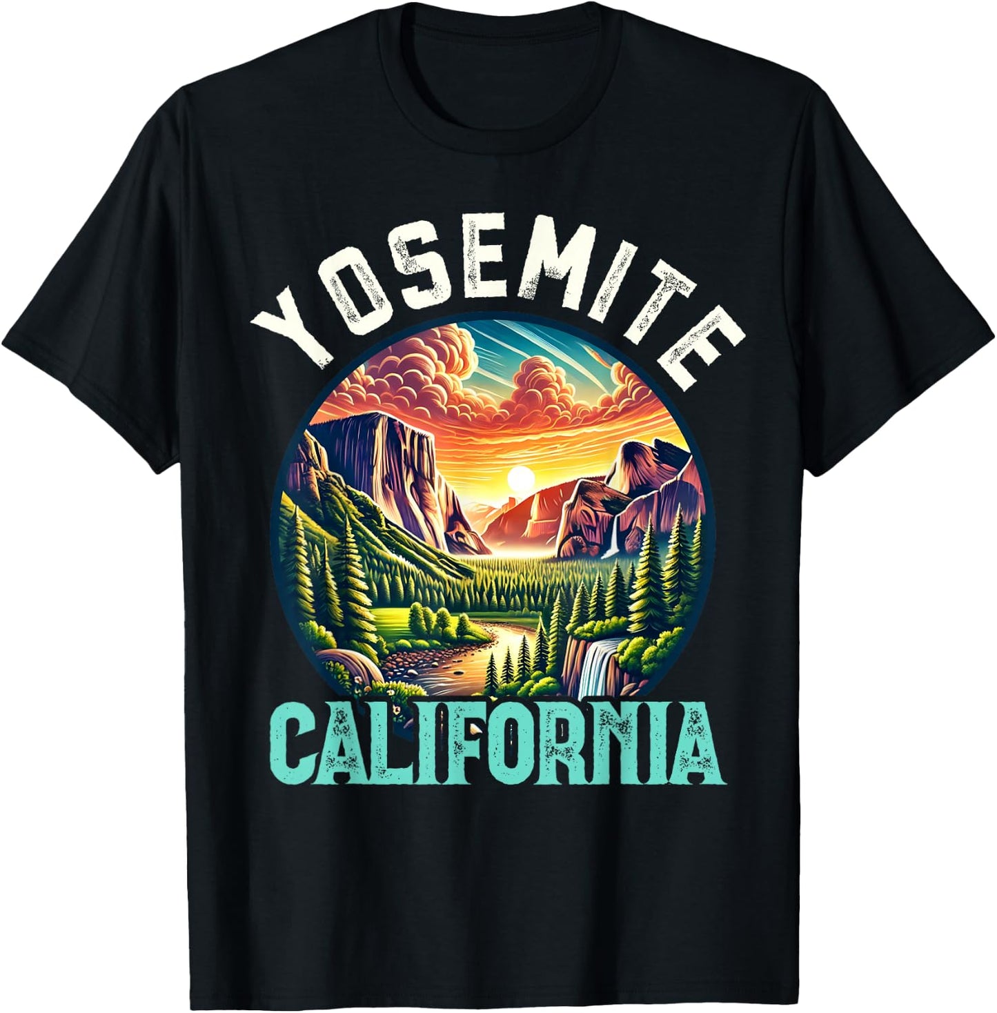 Yosemite California Hiking Vintage Souvenir, Men Women Kids T-Shirt - T-Shirt | Black