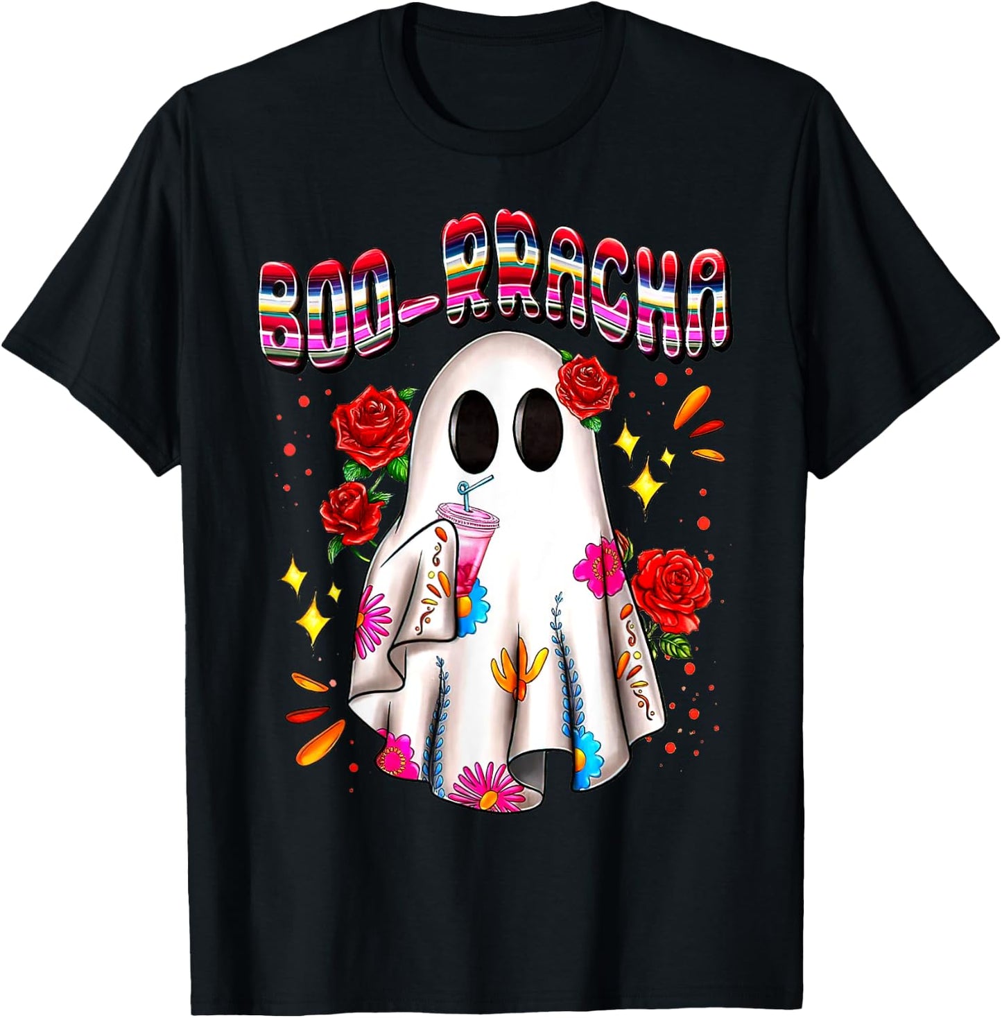 BOO-rracha Serape Ghost, Mexican Serape Ghost Halloween T-Shirt - T-Shirt | Black