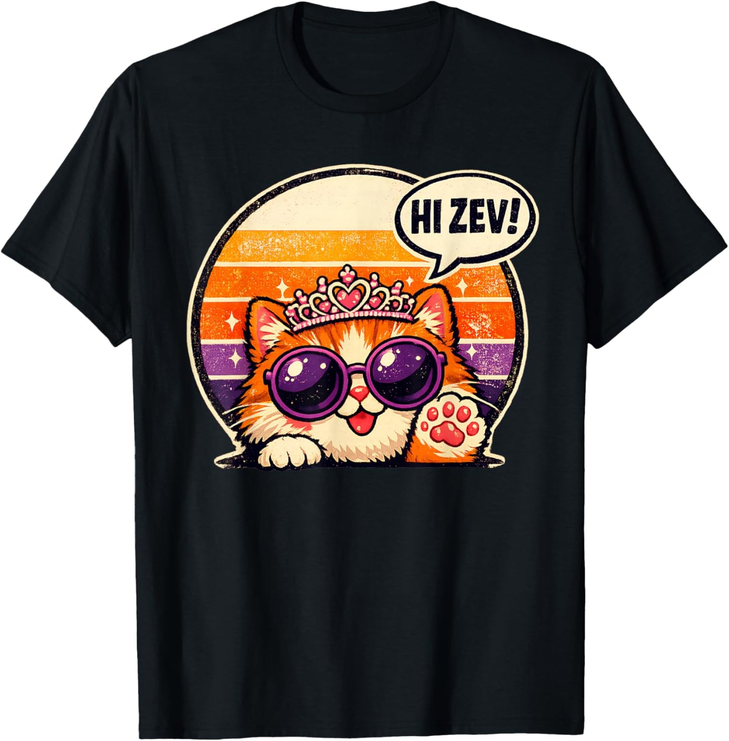 Hi Zev Funny Princess Cat Meme Cute Cat T-Shirt - T-Shirt | Black