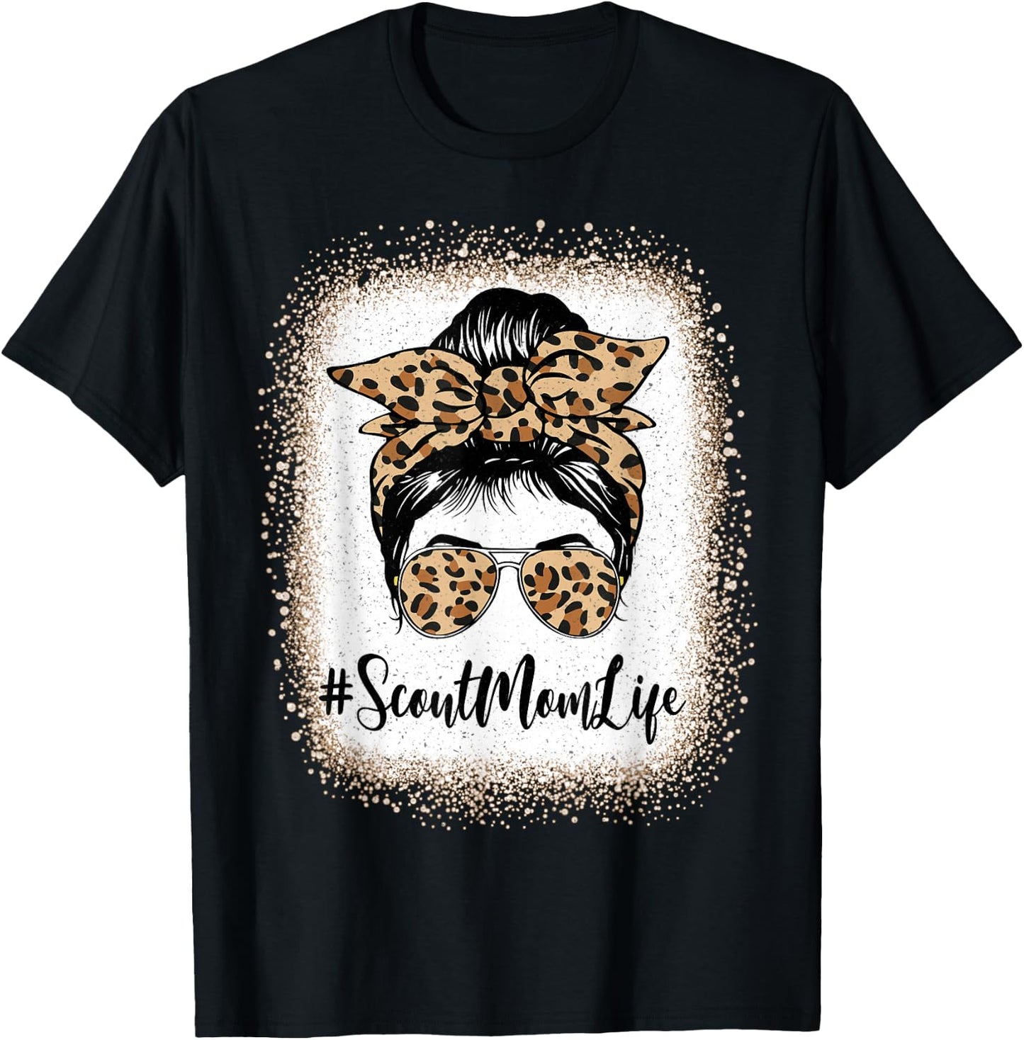Scout Mom Life Bleached Leopard Messy Bun Mother's day T-Shirt - T-Shirt | Black