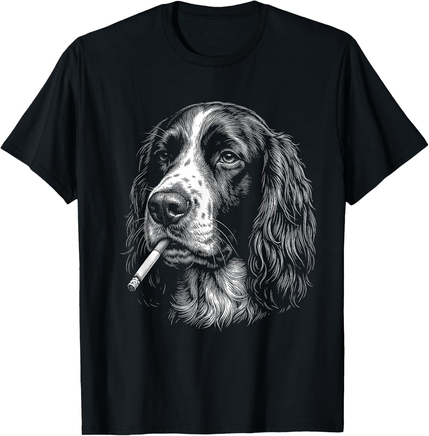 English Springer Spaniel Smoking Cigarette Dog Funny Meme T-Shirt - T-Shirt | Black