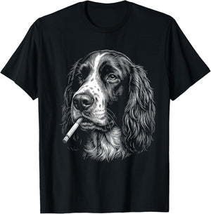 English Springer Spaniel Smoking Cigarette Dog Funny Meme T-Shirt - T-Shirt | Black