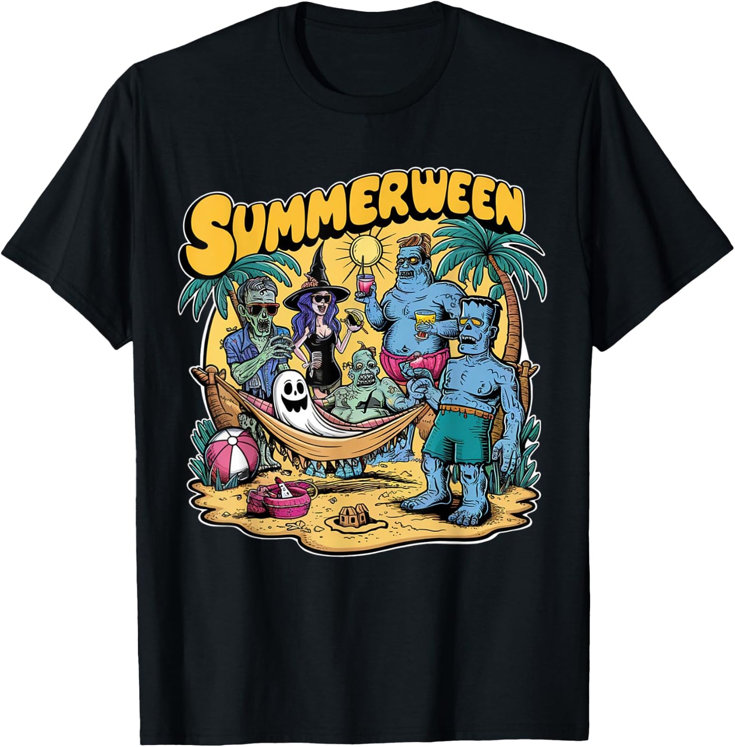 Happy Summerween Summer Halloween Holiday Beach Vibes Spooky T-Shirt - T-Shirt | Black