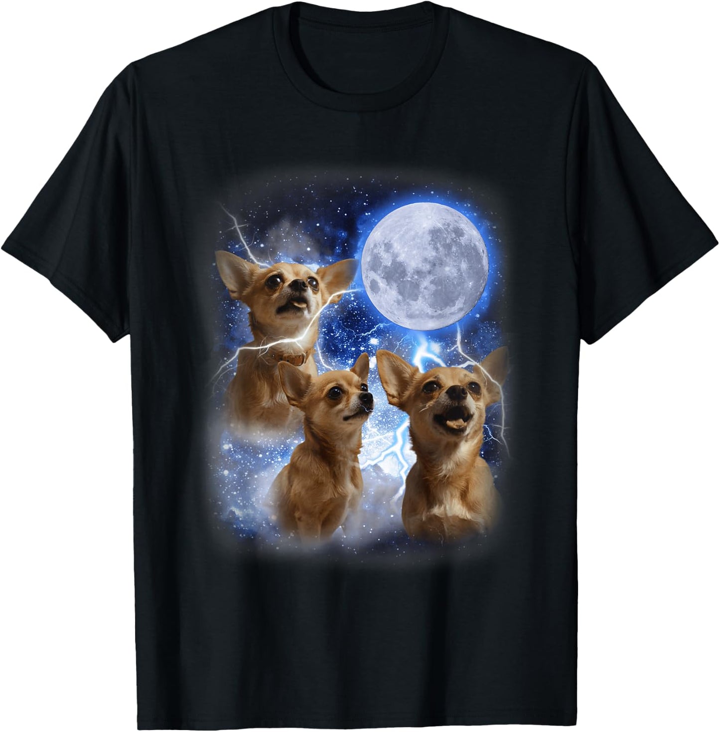 Three Chihuahuas Howl at Moon - 3 Dogs Funny Wolves Parody T-Shirt - T-Shirt | Black