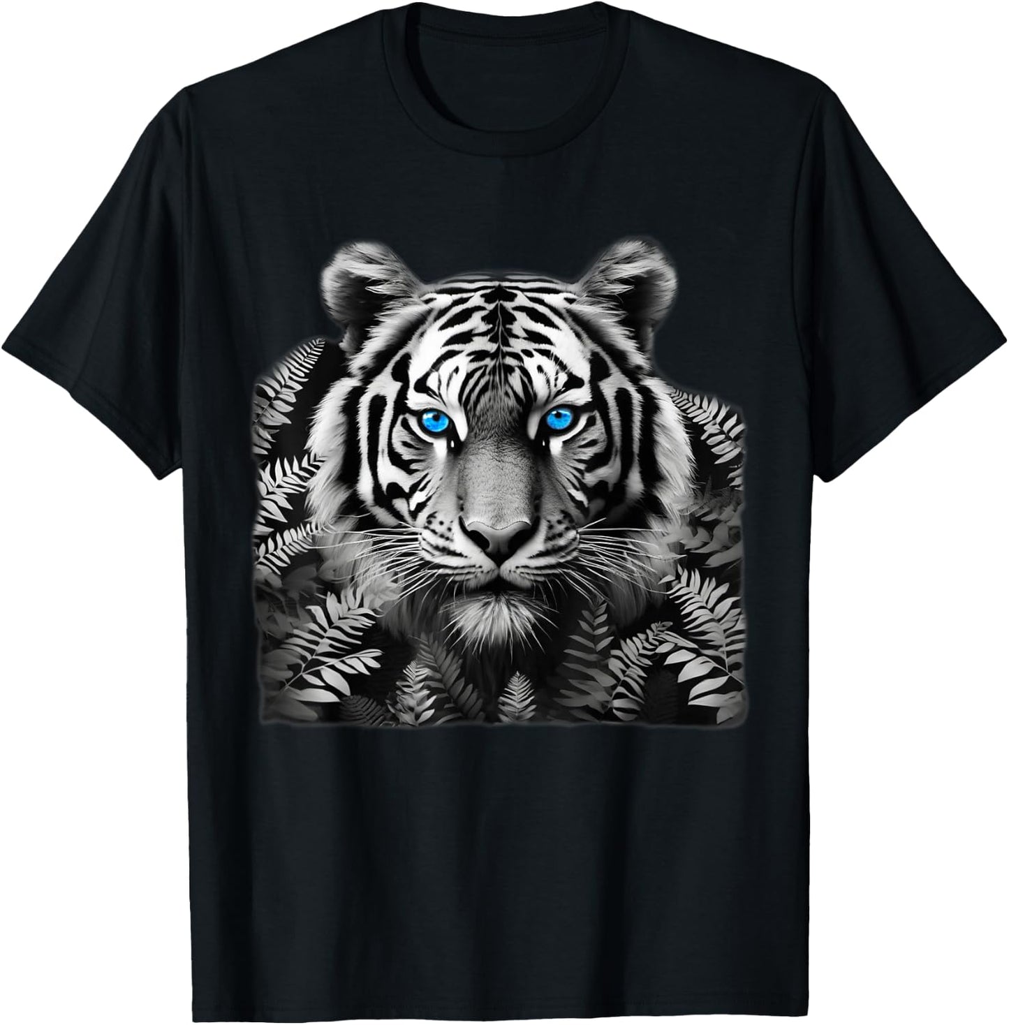 Tiger Black White Art with Stunning Blue Eyes T-Shirt - T-Shirt | Black
