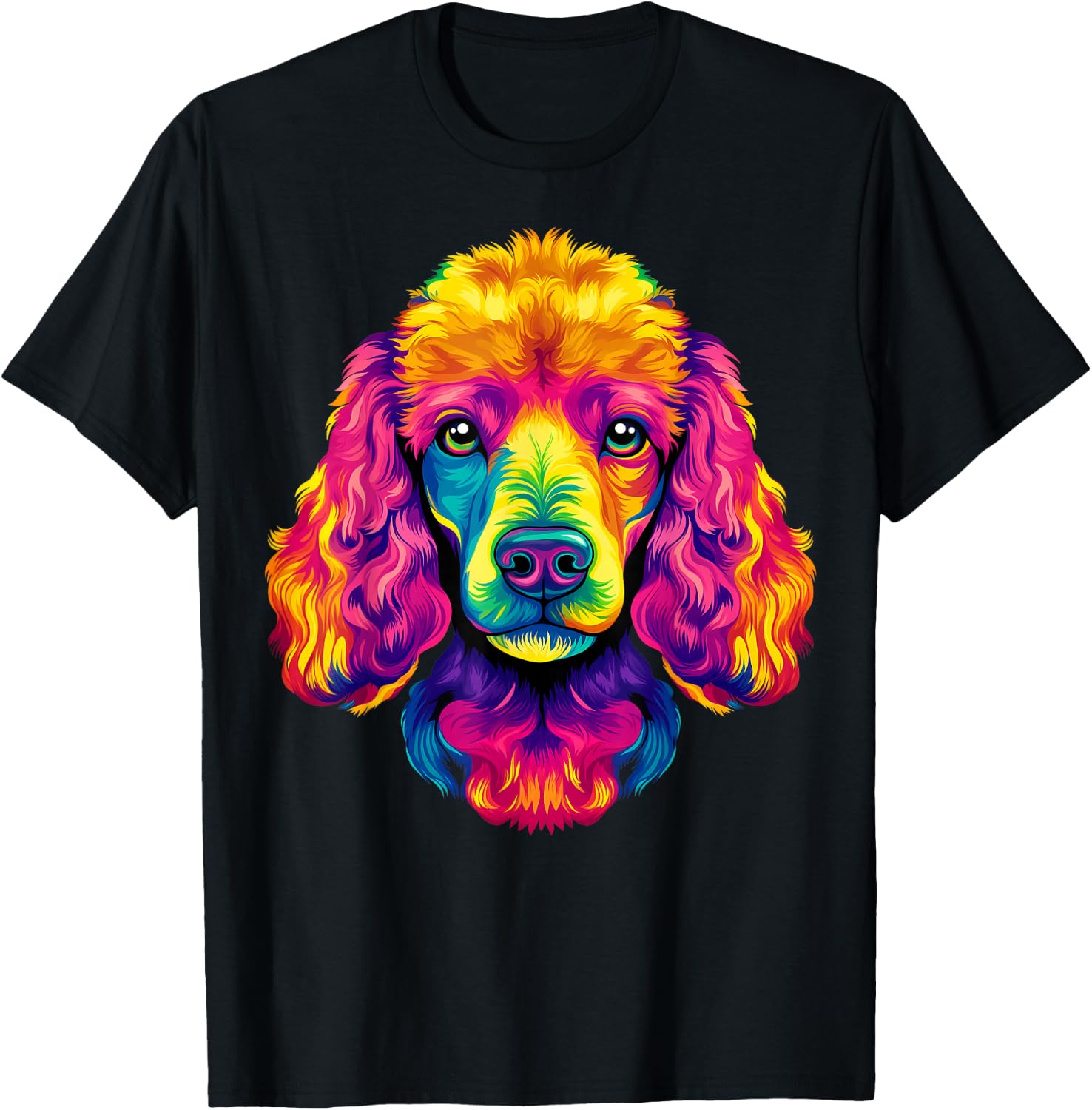 Colorful Poodle Face Cute Rainbow Dog Lover Men Women Black T-Shirt - T-Shirt | Black