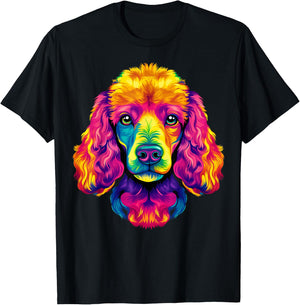 Colorful Poodle Face Cute Rainbow Dog Lover Men Women Black T-Shirt - T-Shirt | Black
