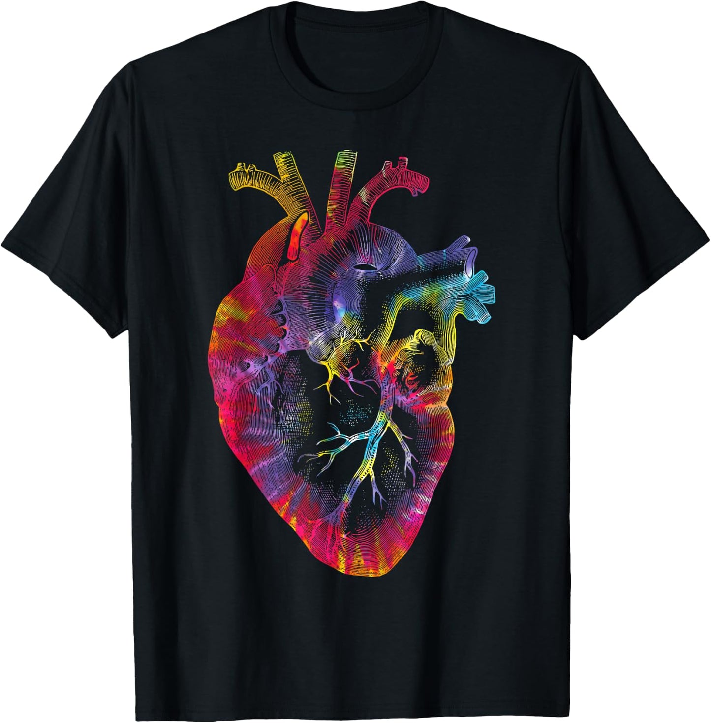 Tie Dye Anatomical Heart Valentines Day Anatomy Love Science T-Shirt - T-Shirt | Black