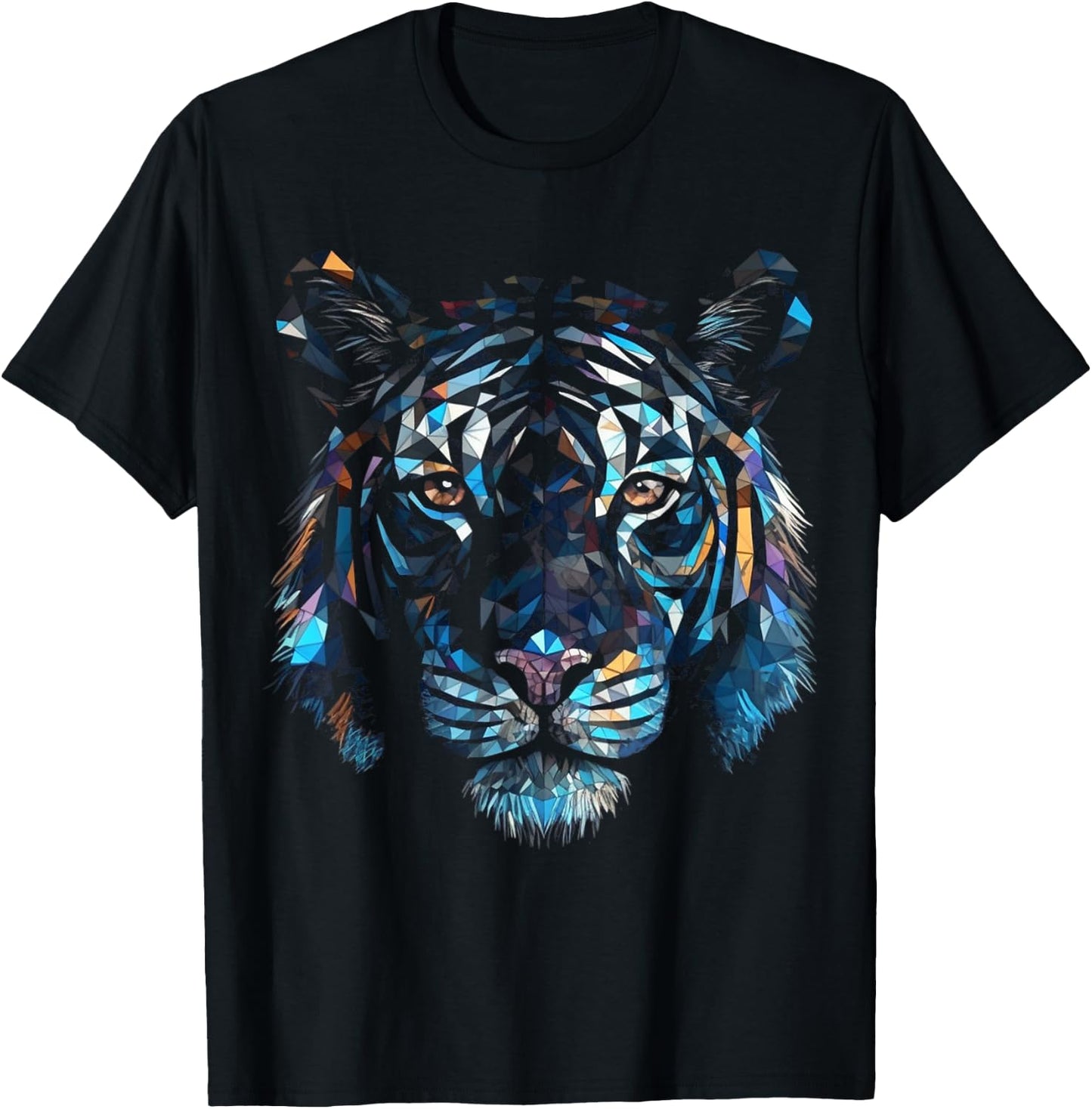 Tiger Polygon Artwork - Colourful Animal Art Tiger T-Shirt - T-Shirt | Black