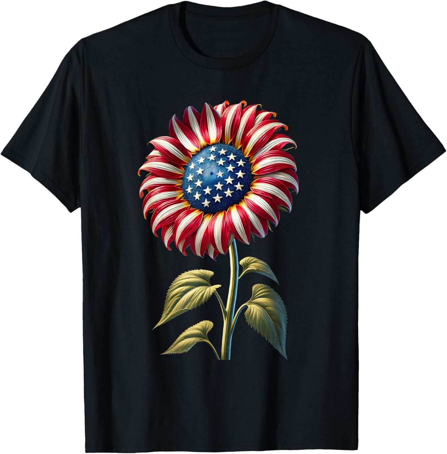 Sunflower American Flag USA Merica Funny 4th Of July Fourth T-Shirt - T-Shirt | Black