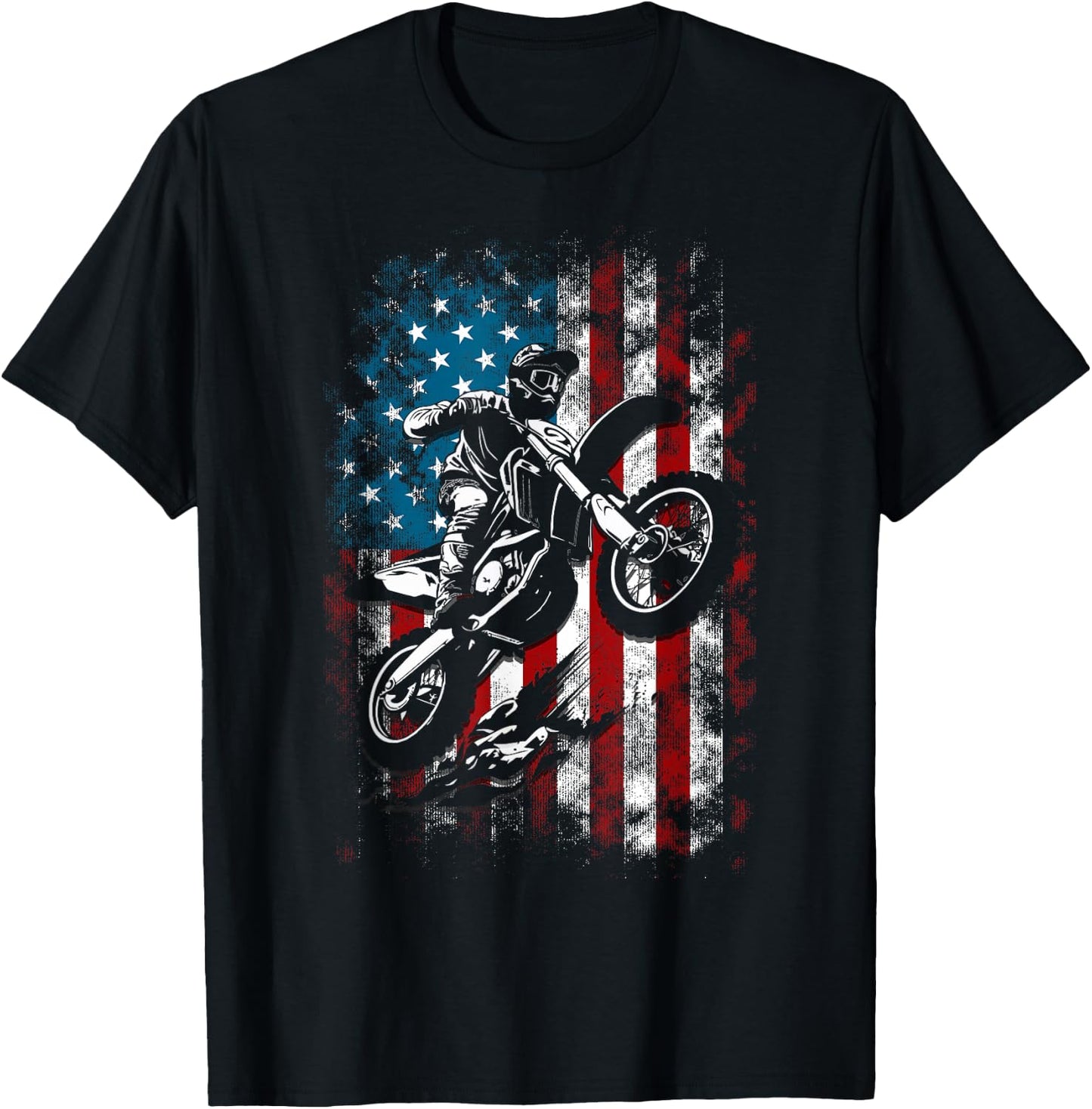Best Dirt Bike Boys Dirtbike Racing US Flag Biker T-Shirt - T-Shirt | Black