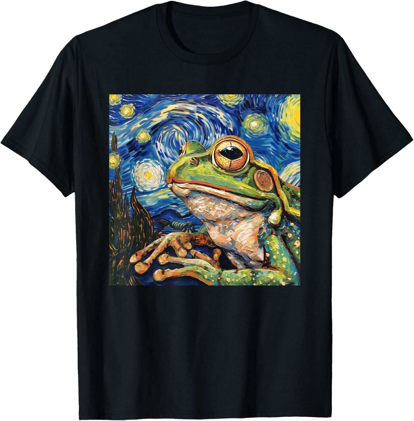 Frog Toad Van Gogh Style Starry Night T-Shirt - T-Shirt | Black