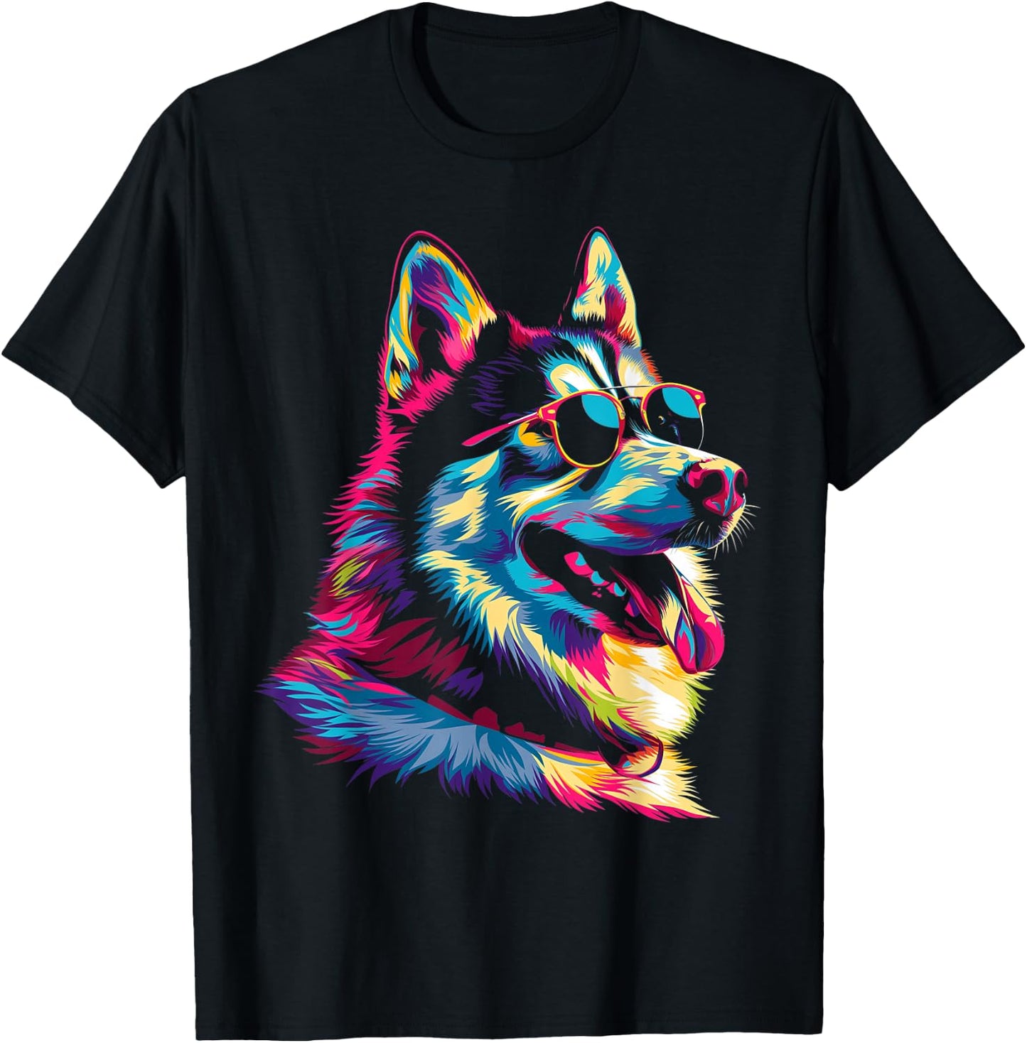 Siberian Husky Dog Sunglasses Popart T-Shirt - T-Shirt | Black