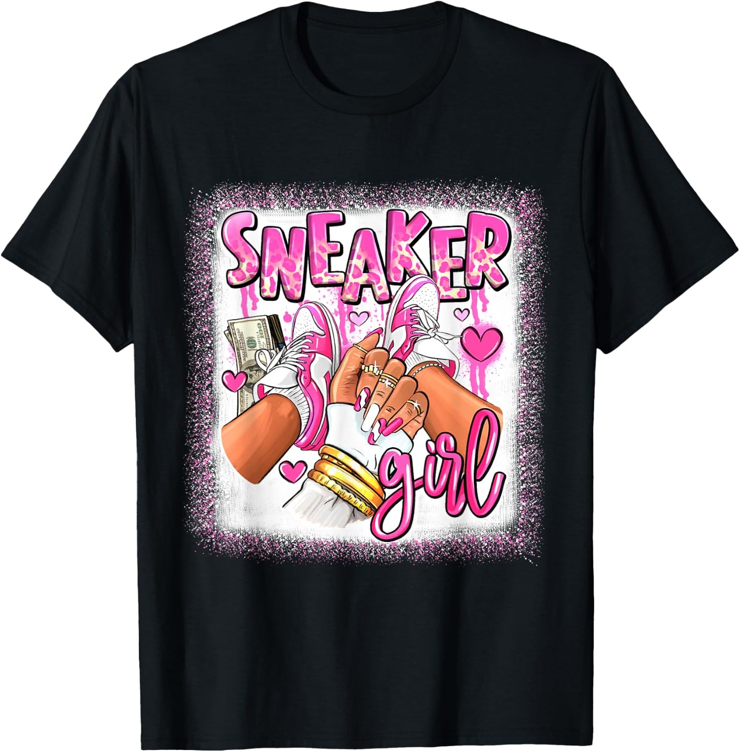Women Pink And White Sneaker Girl, Funny Sneaker Girl Life T-Shirt - T-Shirt | Black