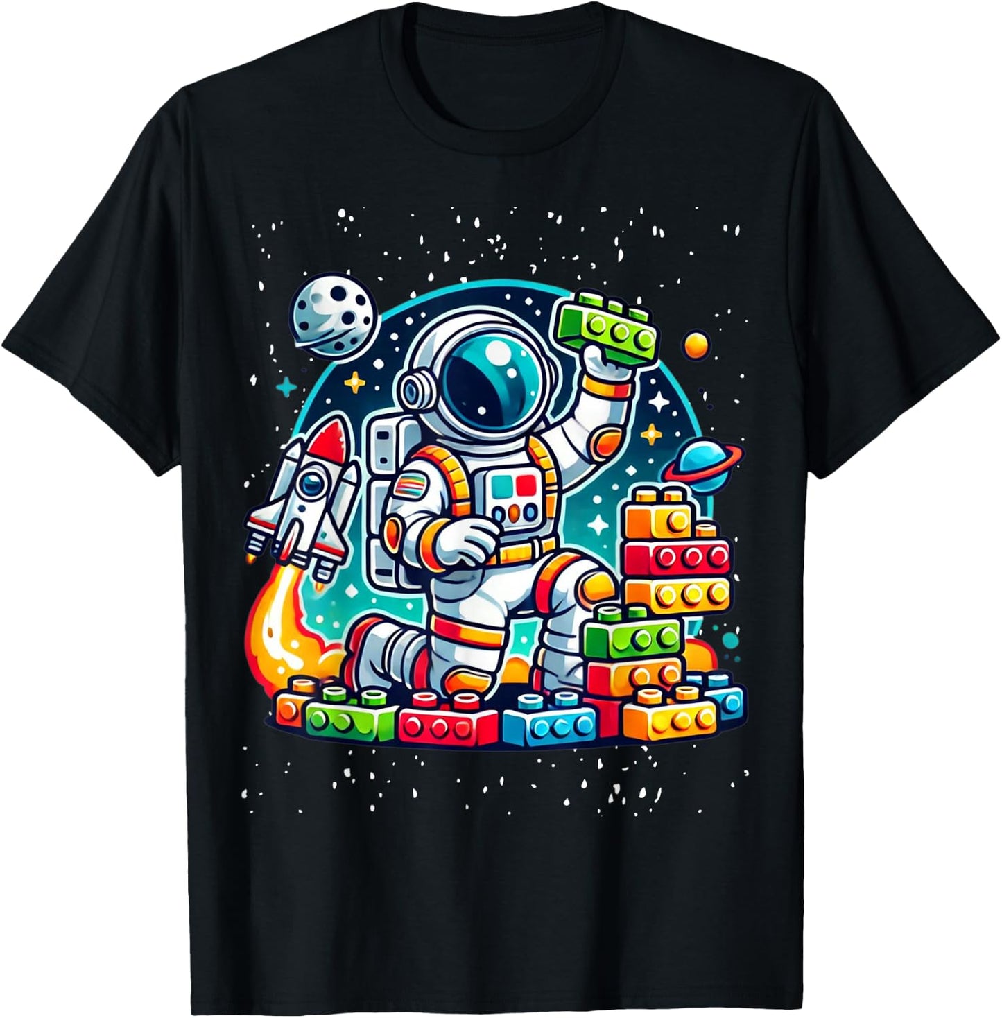 Master Builder Space Astronaut Building Blocks Bricks Boys T-Shirt - T-Shirt | Black