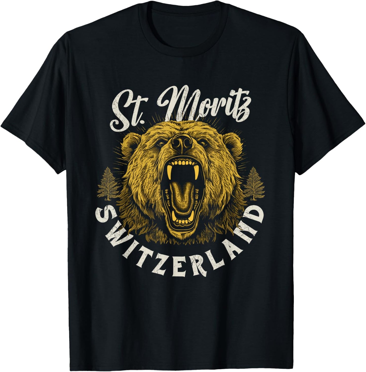 St. Moritz Switzerland Hiking Outdoor Graphic T-Shirt - T-Shirt | Black
