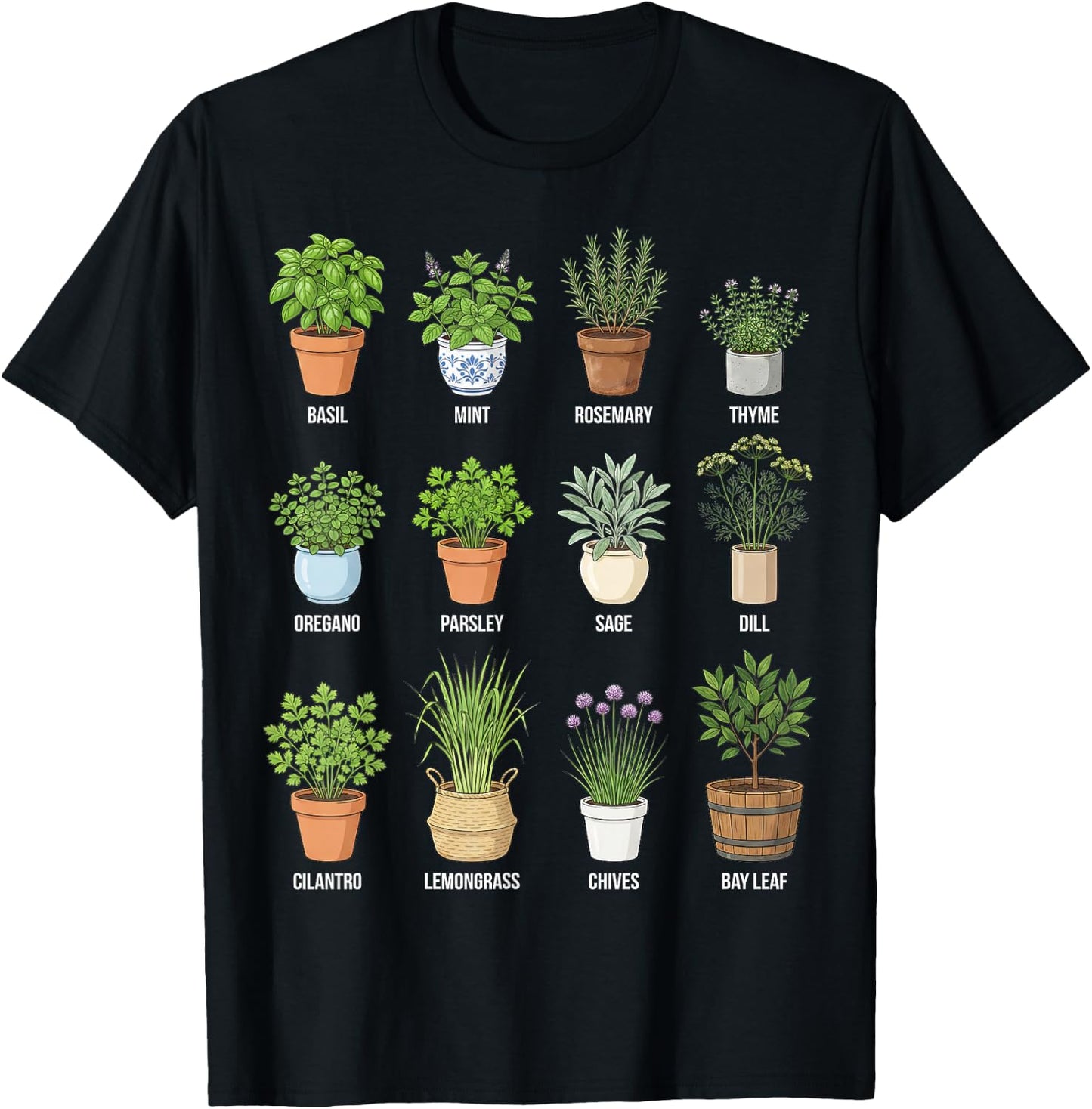 Herbs in Pots Culinary & Botanical Chart T-Shirt - T-Shirt | Black