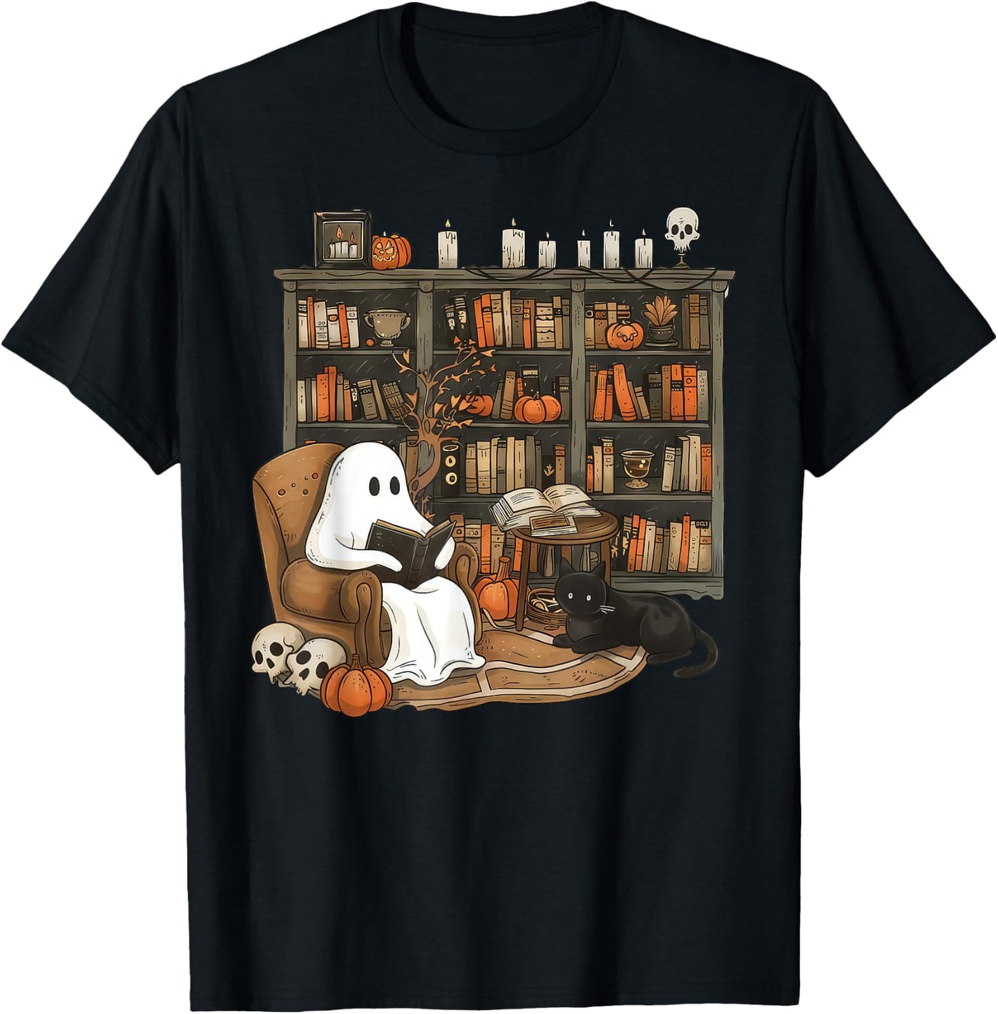 Vintage Ghost Reading Books Librarian Teacher Halloween Women T-Shirt - T-Shirt | Black