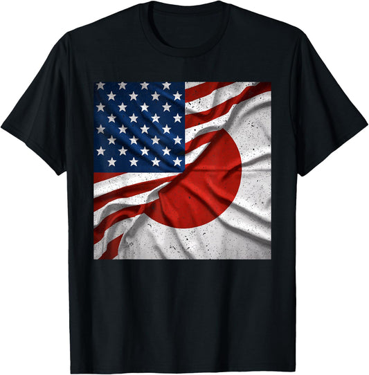 Half Japanese Half American USA Flag Japan America T-Shirt - T-Shirt | Black